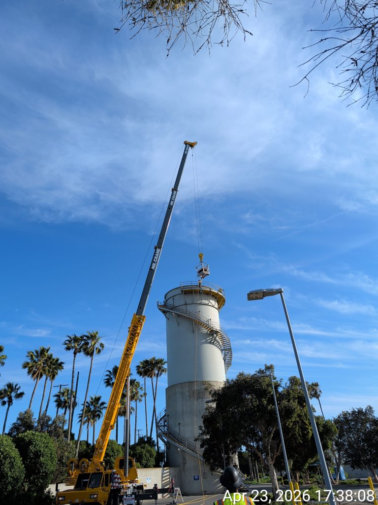Remotely Operated Vehicle lowered into Surge Tower #1 for Outfalls Rehab Project.