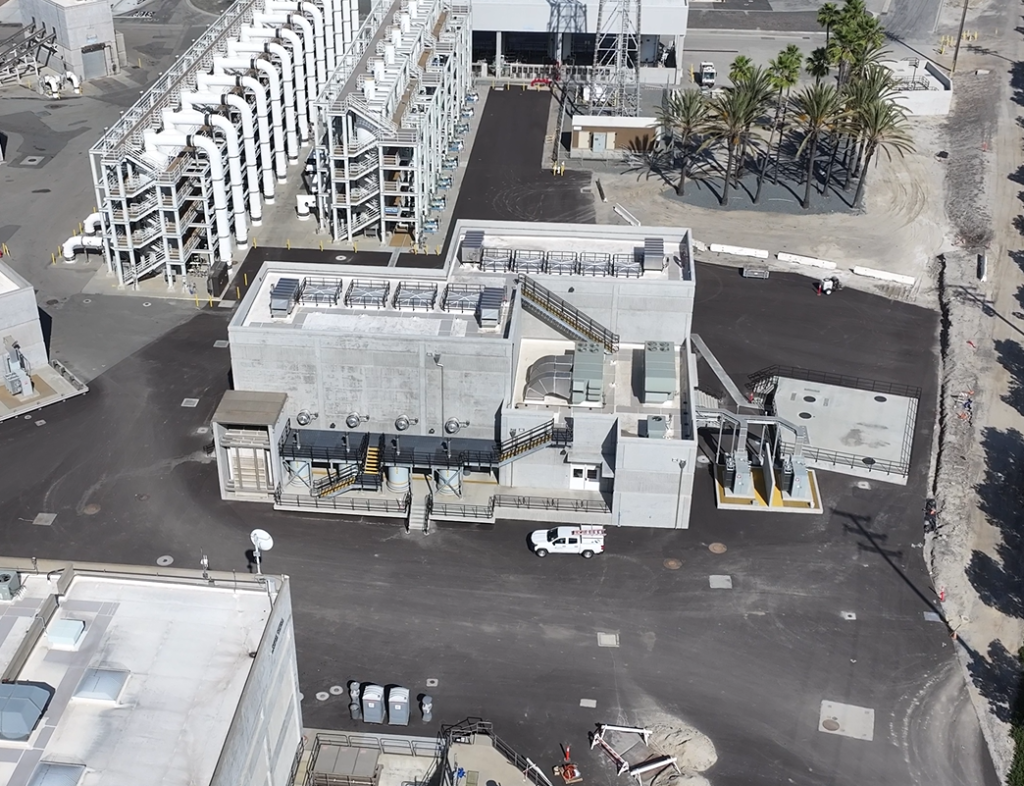 Outfall low flow pump station structure aerial view.